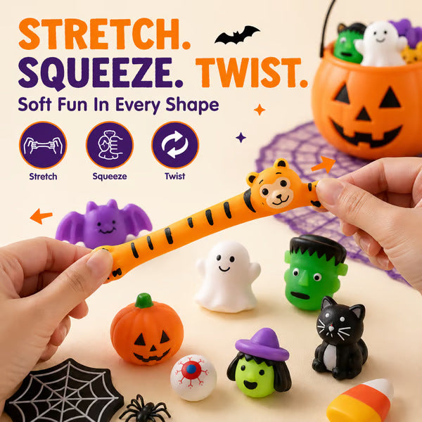 Halloween Squishies Stress Relief Toy Set (30pcs + Pumpkin Bucket)