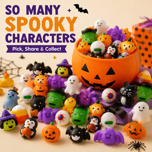 Halloween Squishies Stress Relief Toy Set (30pcs + Pumpkin Bucket)