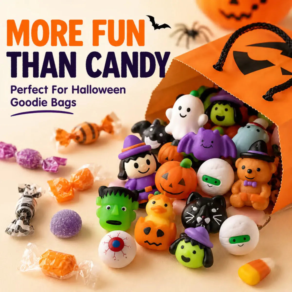 Halloween Squishies Stress Relief Toy Set (30pcs + Pumpkin Bucket)